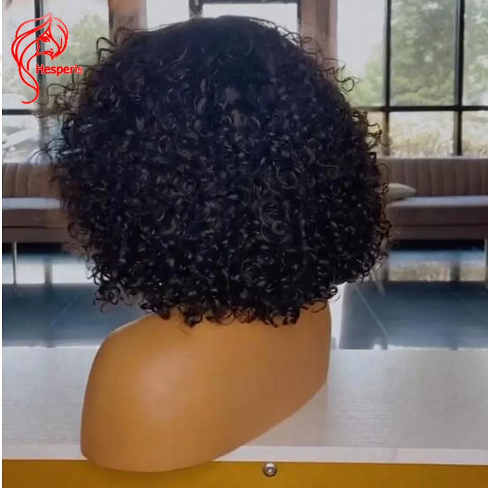 Hesperis Short Curly Bob Wigs 200 Density Afro Kinky Curly Wig Full Machine Made Human Hair Wig With Bangs Remy Brazilian Hair