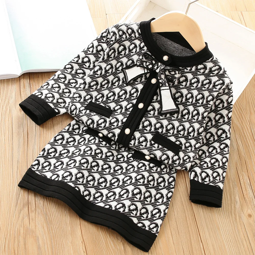 

Girls Knitting Sets Korean Fashion Outfits Autumn Winter Warm Princess Sweater Tops + Skirt 2pcs Birthday Party Clothes Suits