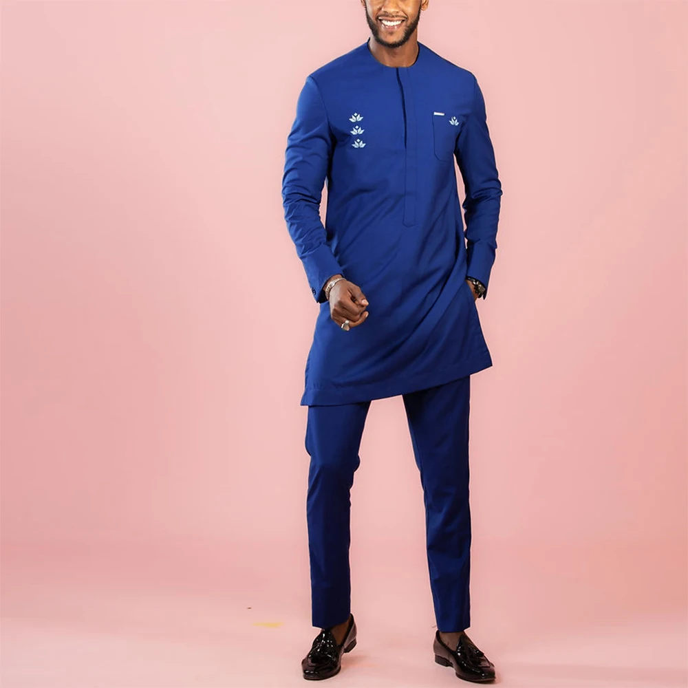 New Men's Designer Clother Luxury Brand Clothing For Male African Traditional Outfit Dashiki 2Pc Elegant Men Suits Full Pant Set