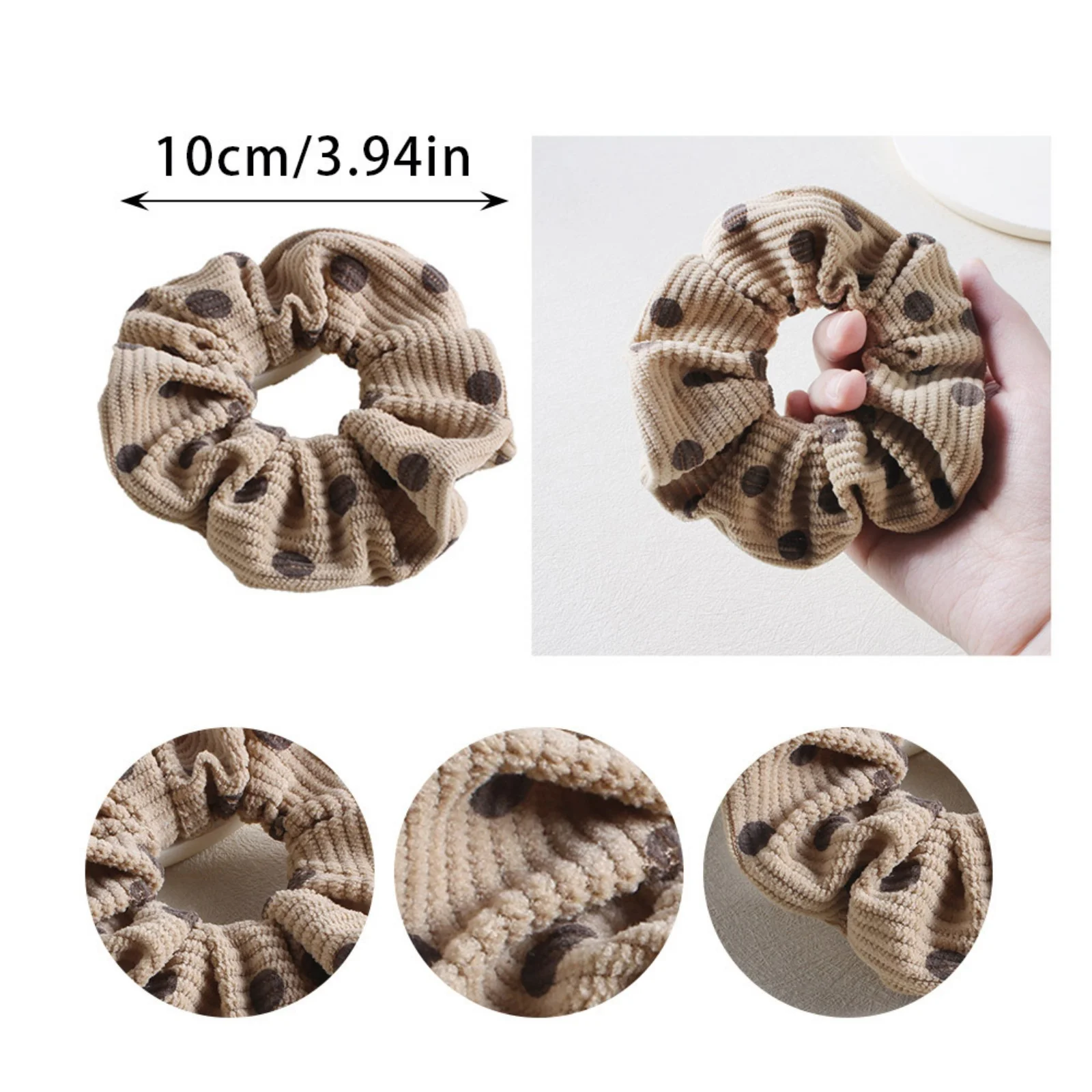 1PC Polka Dot Corduroy Hair Scrunchies Set, Elastic Hair Ties in 4 Colors, Cute Hair Accessories for Women