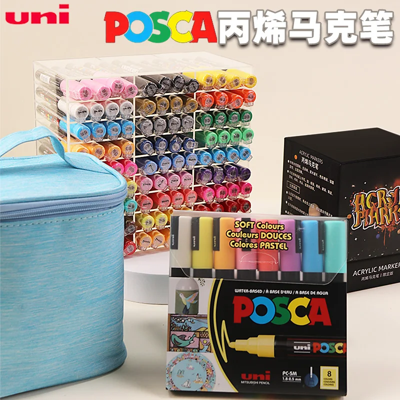 Uni Posca Update Marker Pen Set Rotulador Acrilico Impermeabile Permanente Pc-1M/3M/5M 5/8/16 Colores Graffiti Drawing Pen Plumones