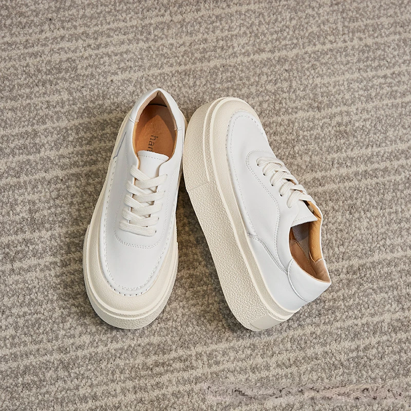 Fashion Genuine Leather Women's Shoes New Casual Shoes Breathable Thick Sole Shoes Versatile Platform Shoes Sneakers Women