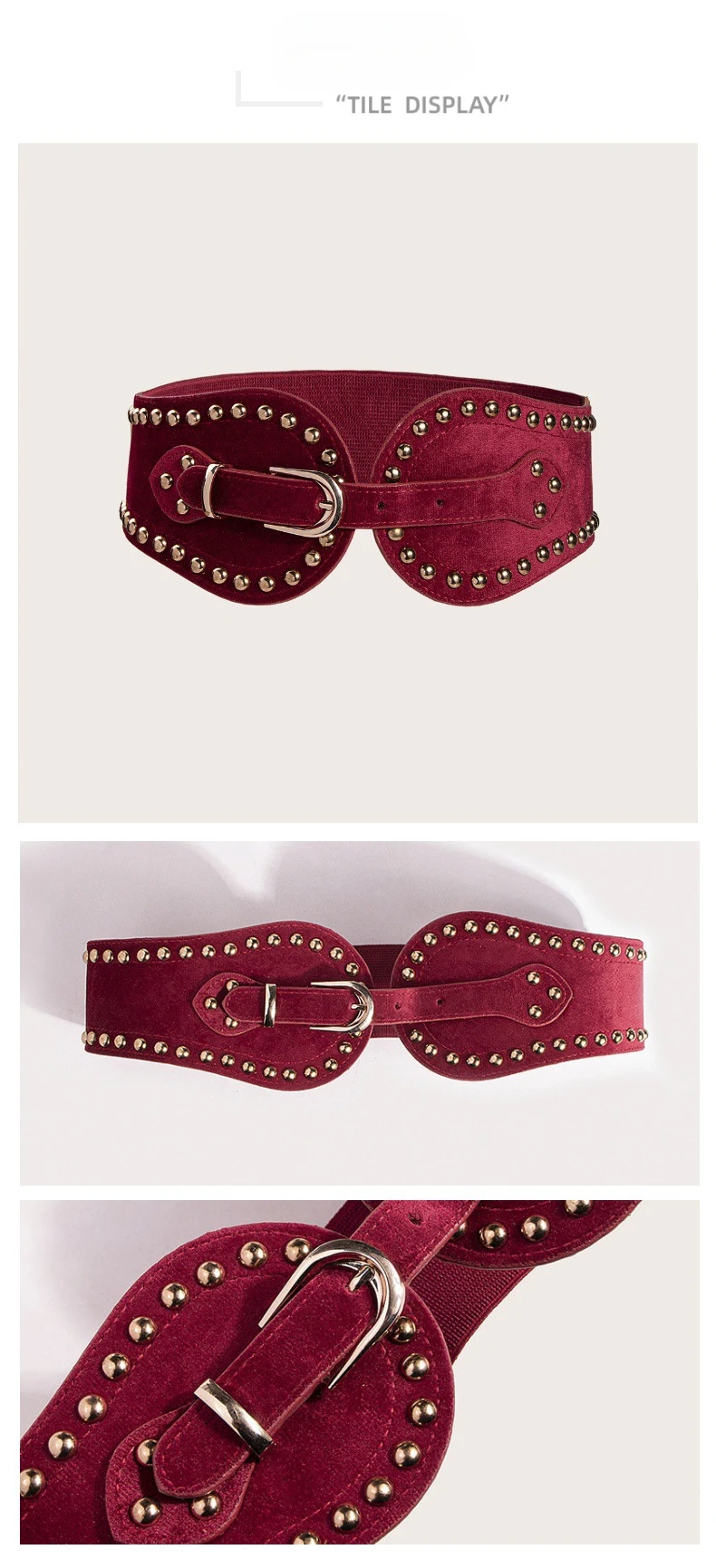 Modischer, hübscher Damen-Elastikbund aus Wildleder mit Nieten, verstellbarer elastischer Bund im Western-Stil – Detail 3