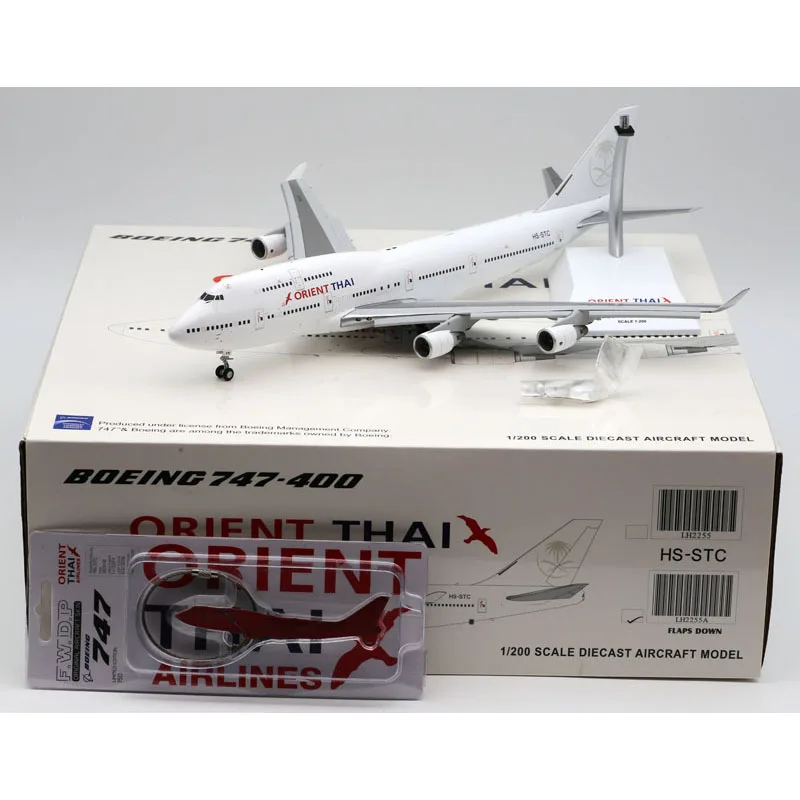 

LH2255A Alloy Collectible Plane Gift JC Wings1:200 Orient Thai Airlines Boeing 747-400 Diecast Model HS-STC & Keychain Flap Down