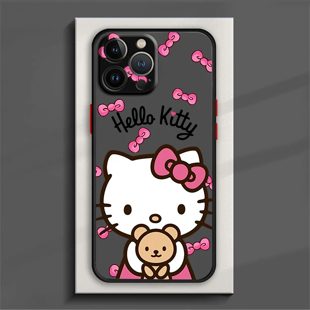 thumbnail image 1 of Funda de teléfono Sanrio Hello Kitty para iPhone, 15, 14, 13, 12, 11 Pro Max, mini, XS, XR, X, 8, 7, 6 Plus, SE, cubierta translúcida esmerilada de TPU, 1 of 5