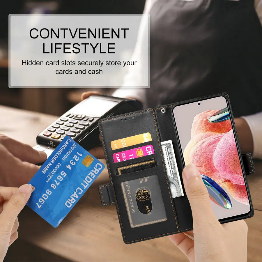 Leather Wallet Flip Case with Magnetic Closure