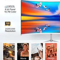 24-дюймовый изогнутый монитор 75 Гц, игровой VA FHD 1080P, компьютерный дисплей 3000R, HDMI/VGA, DCR, защита глаз, VESA, 100*100, 2 мс, отклик — изображение 2