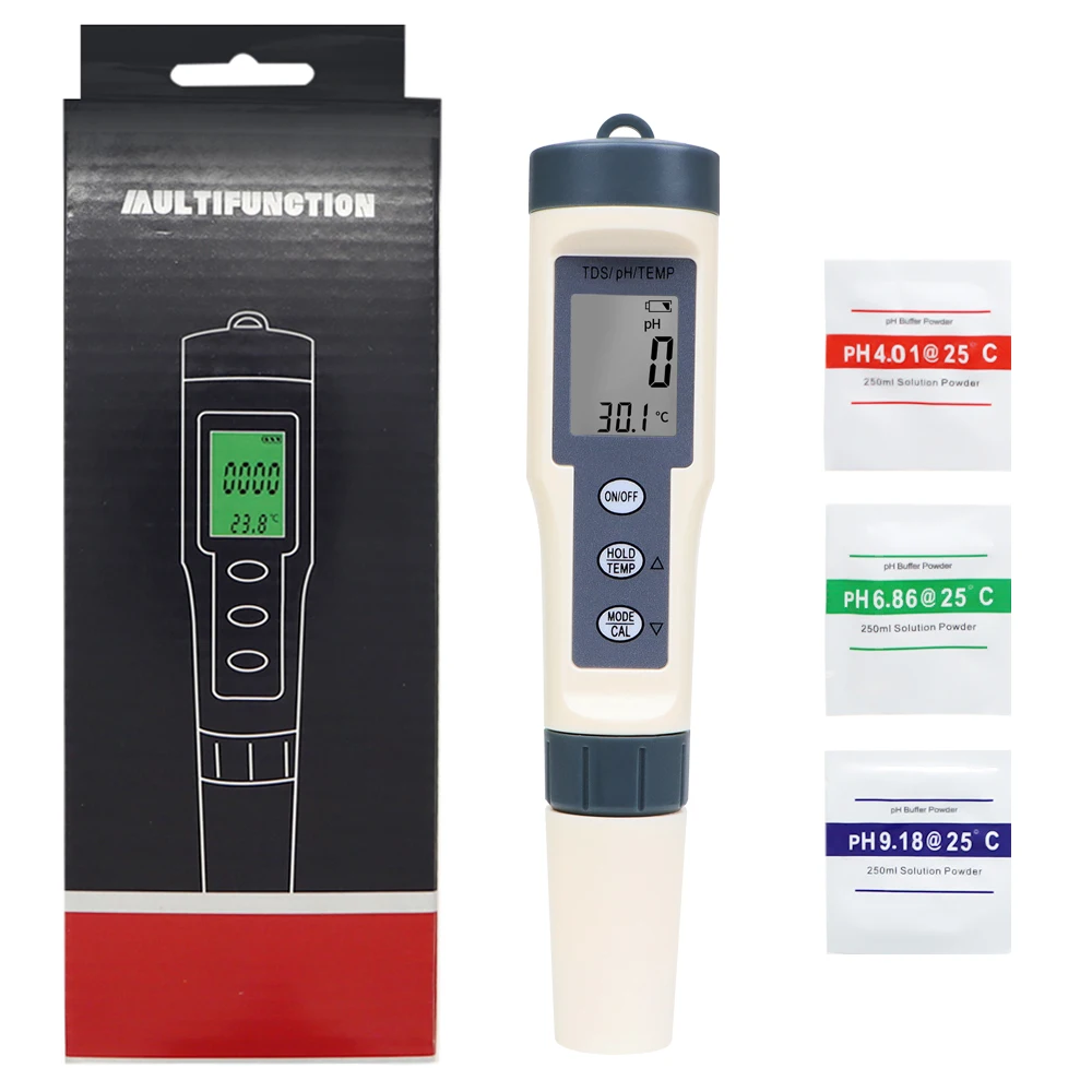Professional Digital Water Tester 4 in 1/3 in 1 Test EC/TDS/PH/TEMP Water Quality Monitor Tester Kit for Pools Drinking