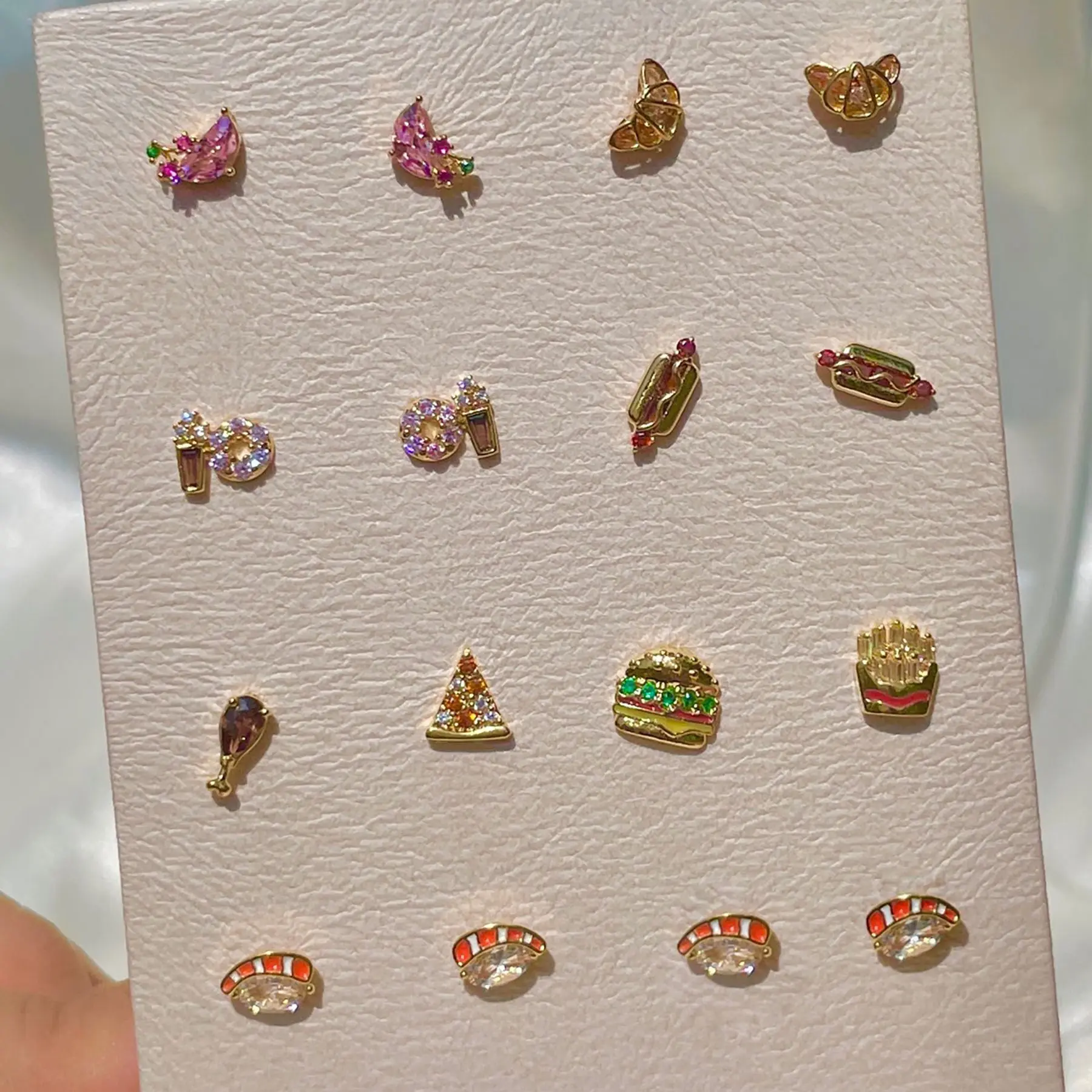 Y2K Ins Lovely Food Hamburg French Fries Pizza Food Zircon Stud Earring For Women Cute Delicious Food Earrings Jewelry Gift 3