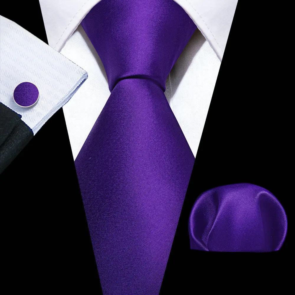 

Fashion Purple Solid Men Silk Necktie Brooches Men Tie Handkerchief Cufflinks Sets Men Gift Barry.Wang Designer FA-5879