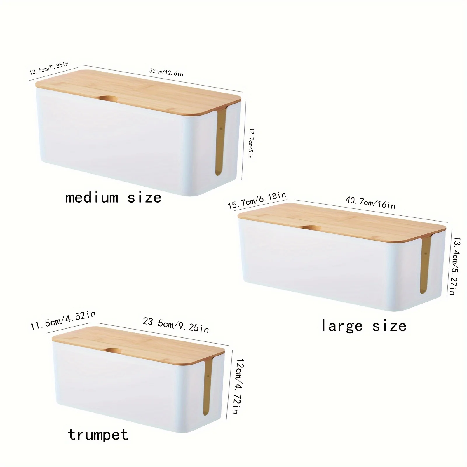 Desktop Storage Box with Bamboo Wooden Cover Hole Electrical Wire Storage Box Desktop Storage Makeup Organization Home Supplies 5