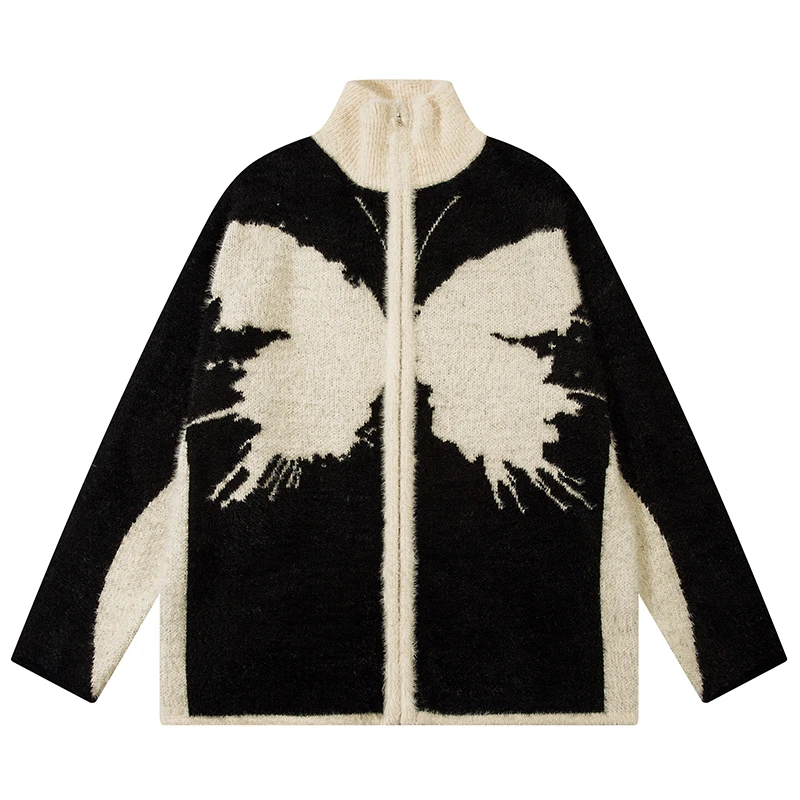 

Autumn Men Zip UP Knitted Jumper Sweaters Hip Hop Butterfly Knitwear Streetwear Harajuku Fashion Casual Pullovers Knit Clothing