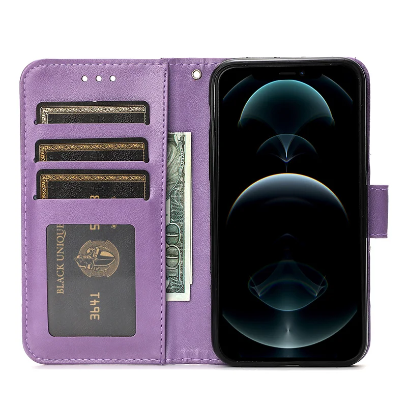Elegant 3D Flower Leather Wallet Book Case with Card Slot and Photo Frame