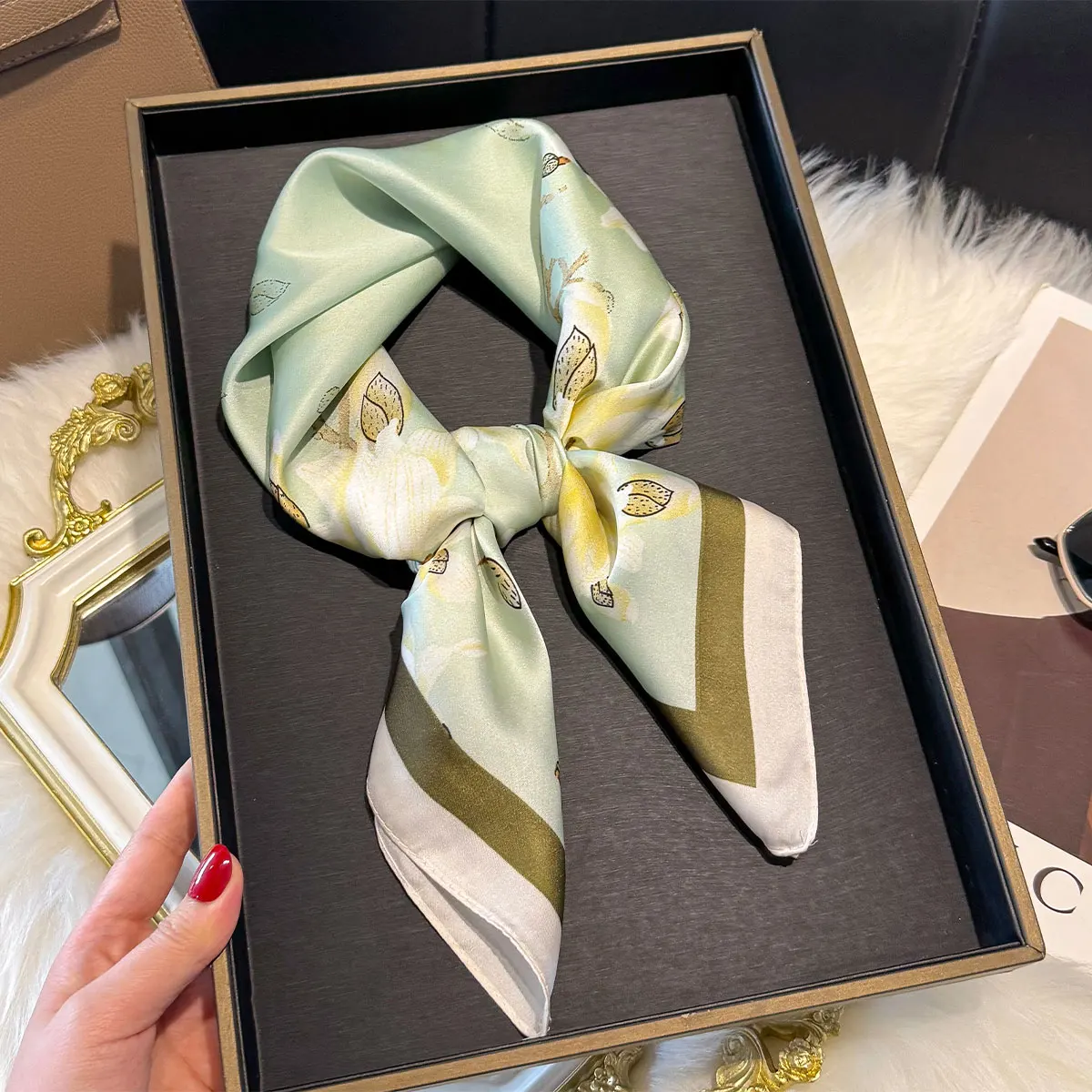 NEW Floral Square Scarf Women Satin Shawl Wrap Hijab Female Hair Luxury Headkerchief Summer Beach Sun Protection Bandana