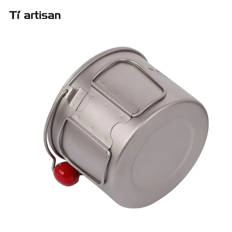 Foldable Handle Titanium Camping Pot Cup Outdoor Hiking Backpacking Ultralight Portable Hanging Pot with Lid Tiartisan 900ml camping cookware,camping cookware set