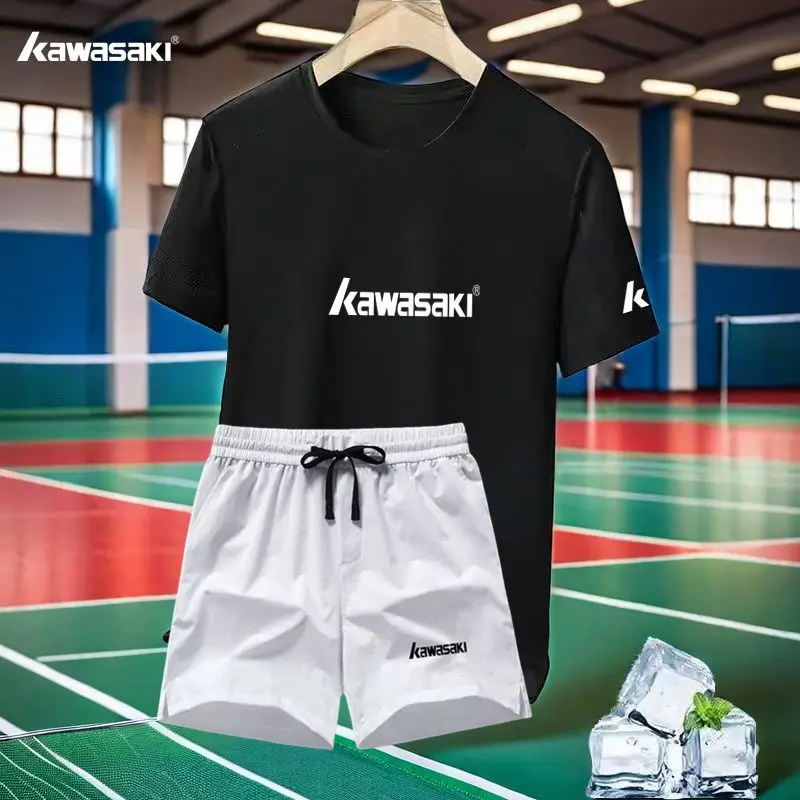 New Badminton Men's and Women's Short-sleeved Running Sports T-shirt Set, Competition Breathable Training Sportswear Shorts