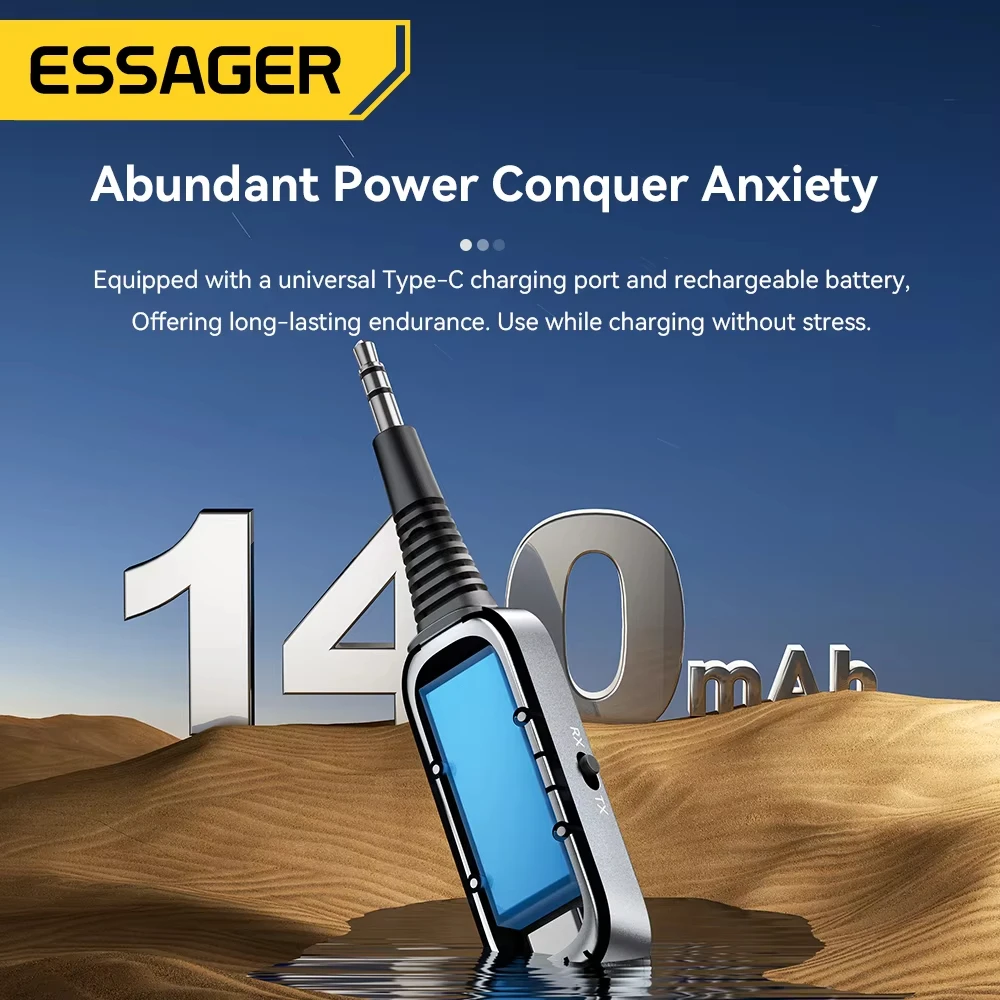 Essager 2-in-1 블루투스 오디오 수신기 송신기 무선 블루투스 5.1 3.5mm AUX 오디오 어댑터 스테레오 이어폰 TV 자동차용