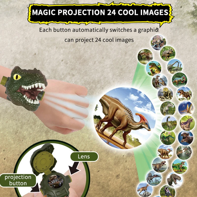 Children Watches Dinosaur 24 Projection Patterns Toys for Boy T-rex Projection Cartoon Watch Clock Kids Christmas Gift 3