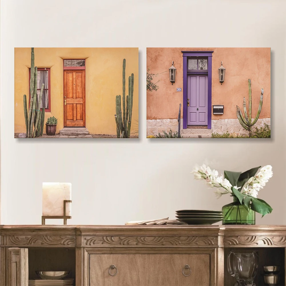 

Houses In The Desert Prints Poster Wilderness Cactus Photography Art Building Wall Canvas Painting Landscape Room Home Decor