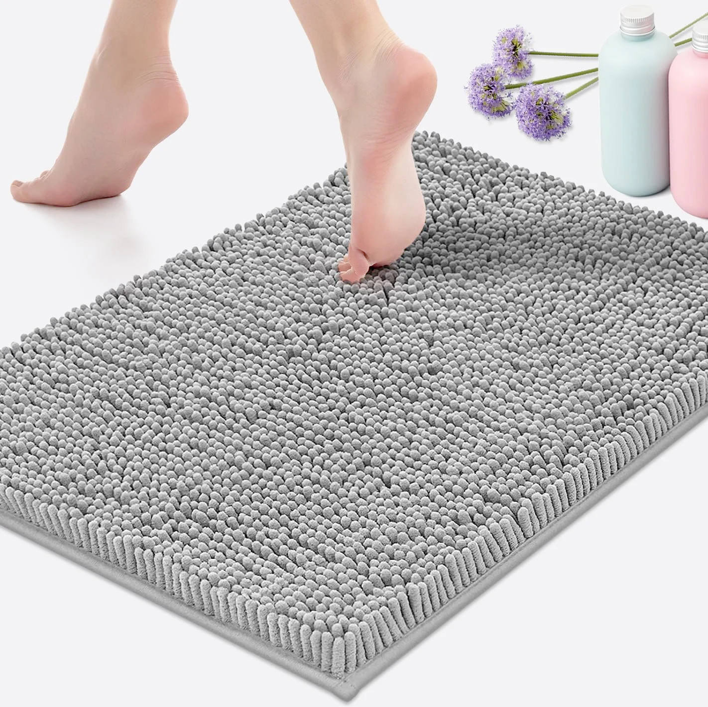 thumbnail image 1 of Alfombrilla de baño de felpa suave y absorbente de chenilla, lavable a máquina, antideslizante, adecuada para bañeras y duchas, 1 of 5
