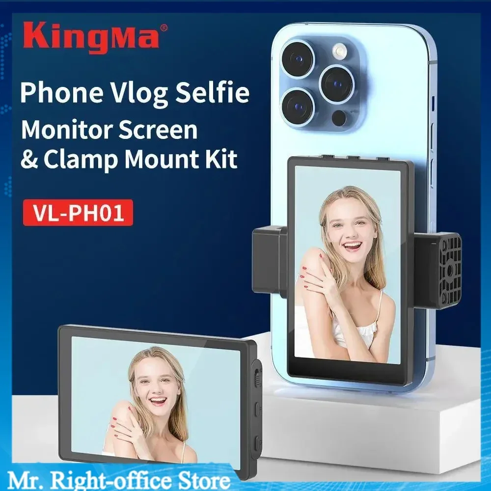 Kingma 스마트폰 브이로그 셀카 모니터 스크린, 마그네틱 휴대폰 후면 카메라 사용, 셀카 브이로그 라이브 스트림, 안드로이드 아이폰