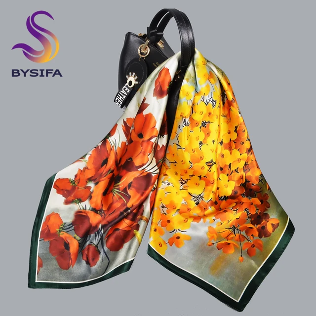 Orange Floral Silk Scarf, Fashion & Accessories