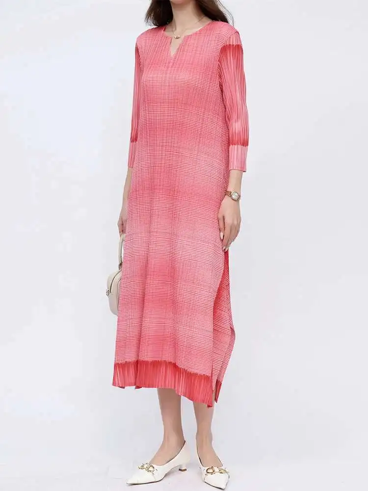 LANMREM Women's Minimalism V-neck Pleated Dress Female Fashion Temperament Elegant Mid-length Dresses Fashion 2025 Summer 2DE430 - Image 5