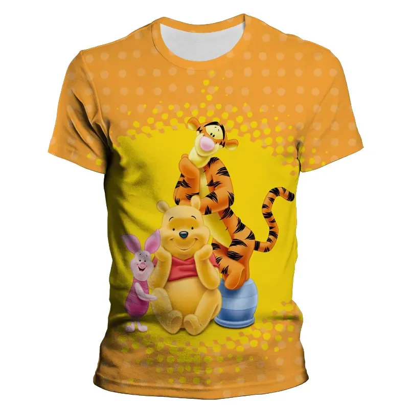 

2024 Disney Summer Winnie The Pooh Boy Girl Kids Summer 3d T-shirts Cartoon Short Sleeve Women Tee Tops Oversized Clothing
