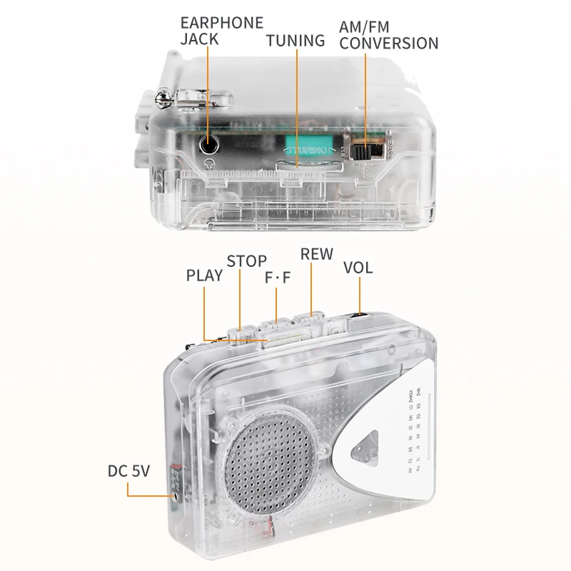 Cassette Player Walkman Cassette Player Portable Retro Speaker Multiple Power Supply Methods AM/FM Radio Function