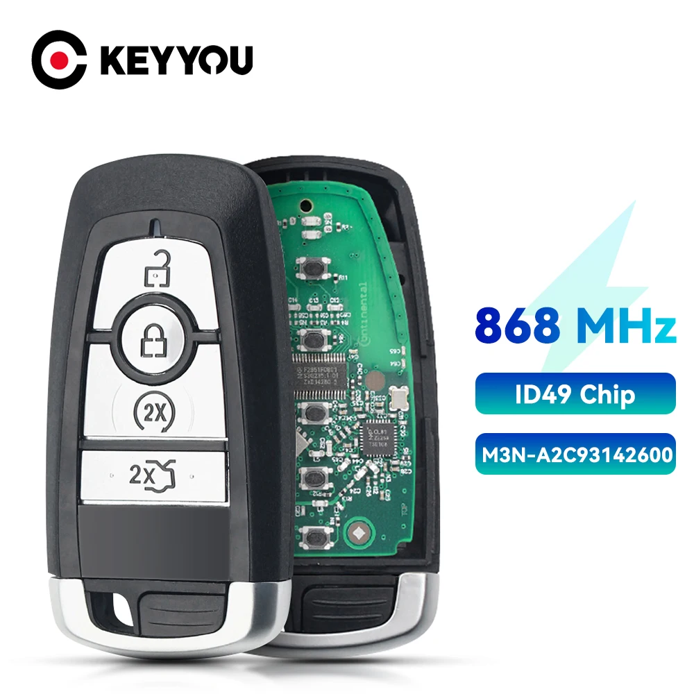 

KEYYOU Remote Control Key For Ford Edge Fusion Expedition Explorer Mustang 4/5 Buttons M3N-A2C93142600 ID49 Chip 433/868Mhz