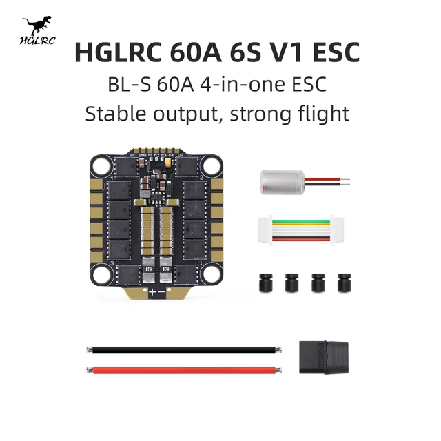 HGLRC 60A 6S V1 4-in-1 ESC BLHELI_S DShot600/300/150 2S-6S Firmware Q-H-40 For RC FPV Racing Freestyle Mark4 7/10 Inch 1