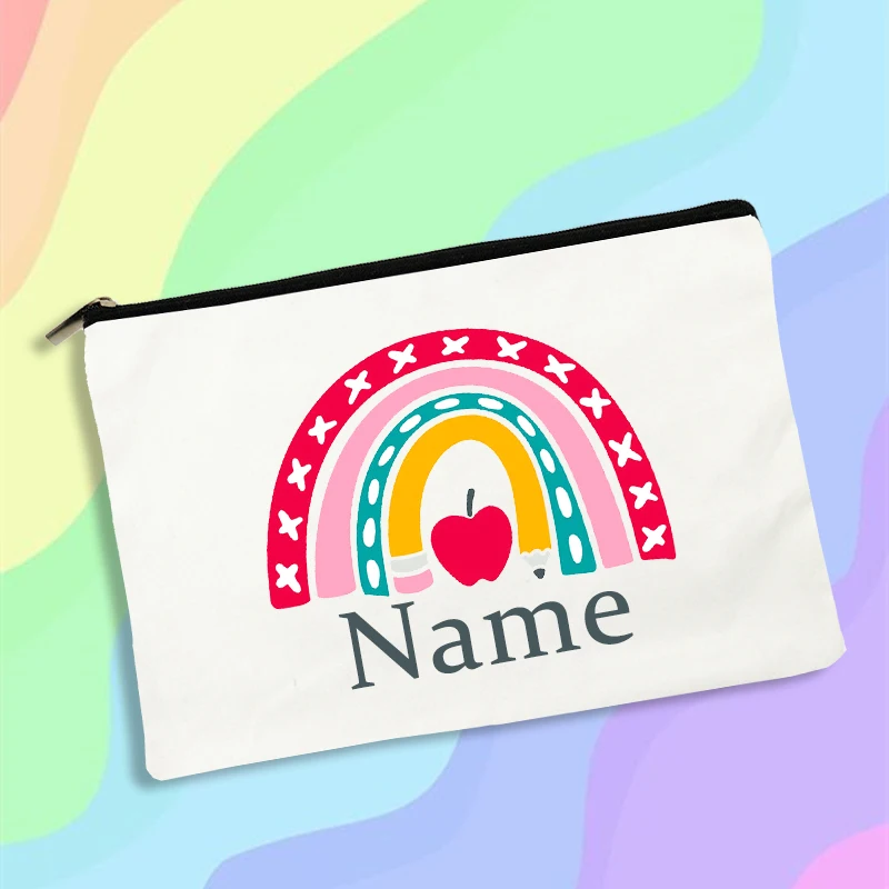 

Personalized Rainbow Custom Name Travel Neceser Cosmetic Case Canvas Toiletry Organizer Student Pencil Bags Best Gift Makeup Bag