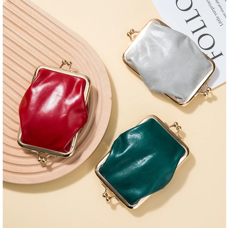 Genuine Leather Mini Lipstick Bag Cowhide Card Holder Storage Coin Purse  Clip Clutch Wallet Earphone Case For Women Female Girls