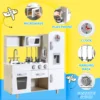 Kids Kitchen Playset, Preschool Cooking Kitchen, Toddler Wooden Pretend Play Toy w/Fridge, Stove, Cookware Utensil 4