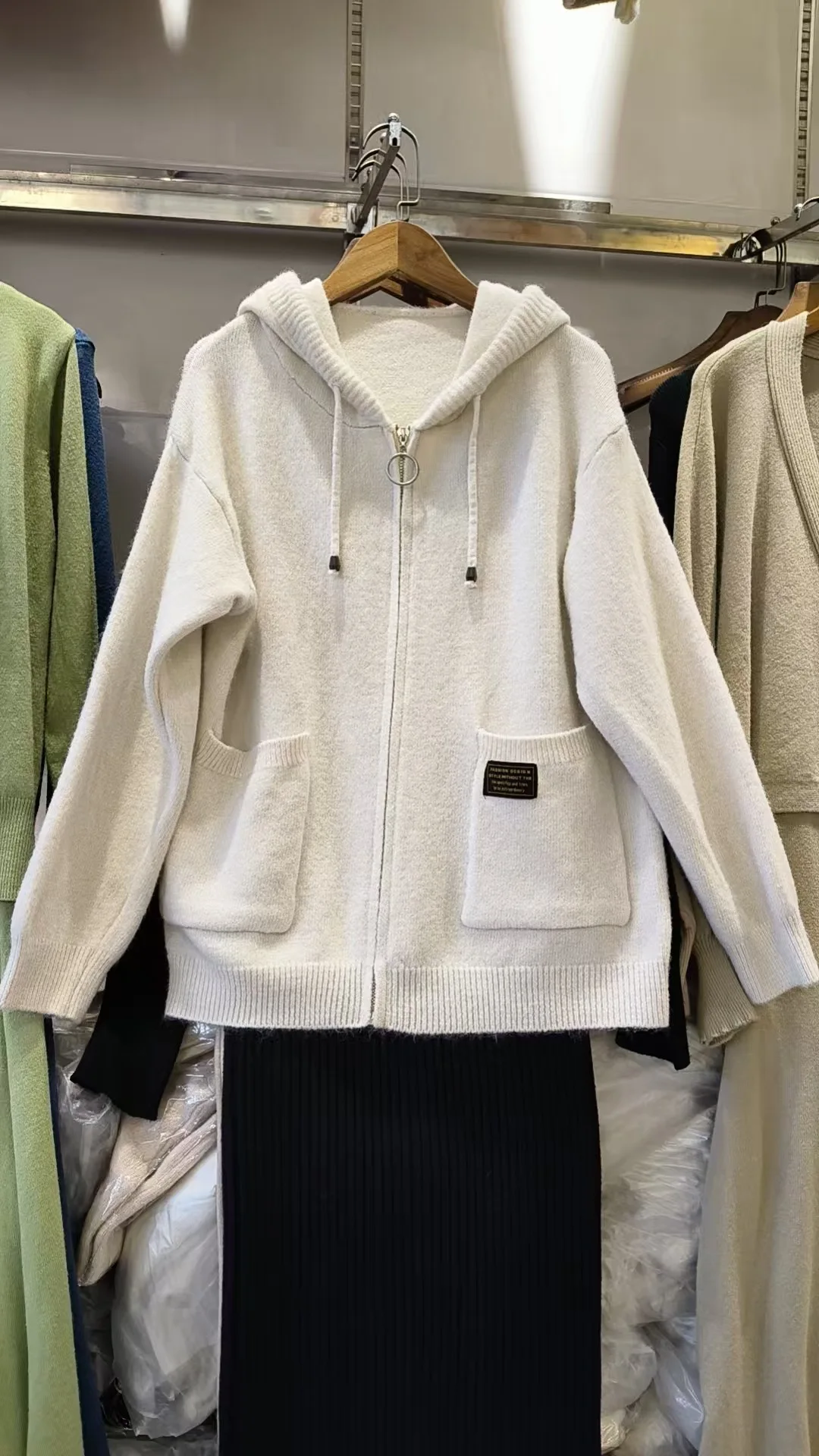 Women Knitted Hooded Sweatshirt Coat