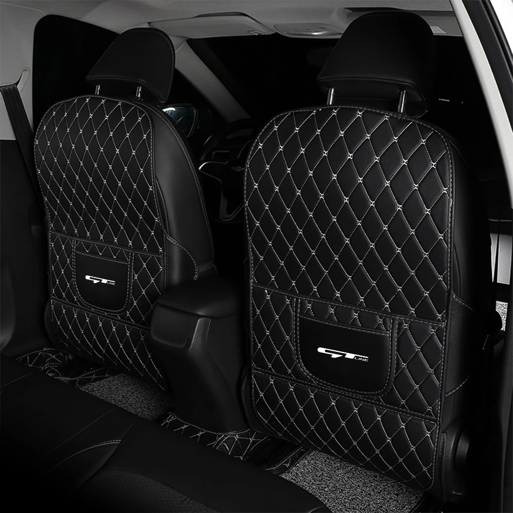For Kia GT Line Elantra Sportage Rio Ev6 SELTOS PU Leather Car Seat Back Protector Pad Auto Anti Kick Seat Black Pads for Kids