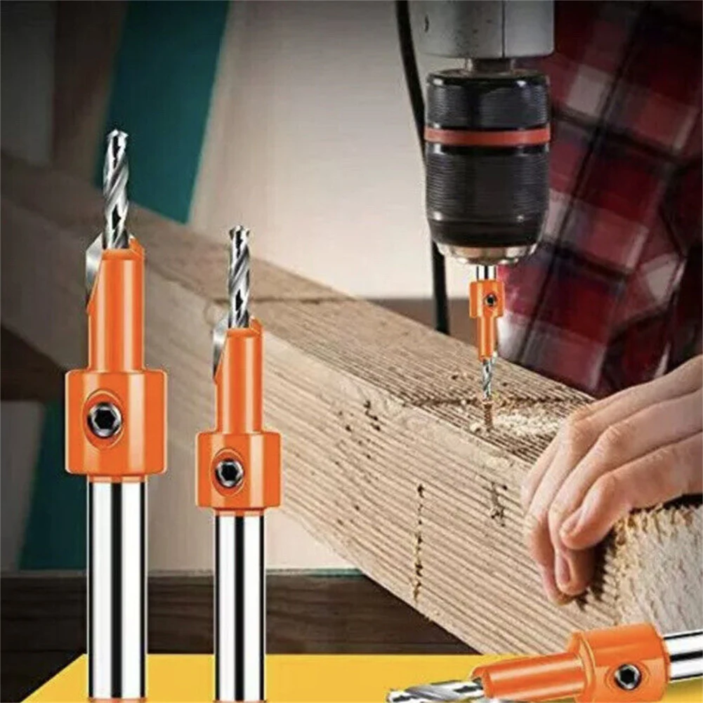 5pcs Countersink Drill Bit Set With Plastic Box Three Pointed Five-edged Chamfer Design Mini Drill Bit Set