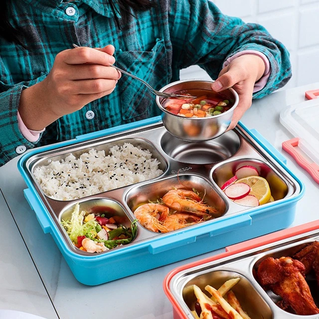 AMONG US Stainless Steel Kids Lunch Tray box in 5 parts with Pouch