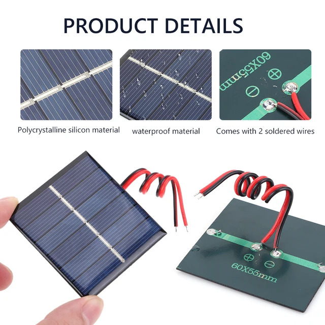 Mini Pannello Solare 6V 1W - 3 Pezzi Con Cavo, Per Progetti Fai Da Te E Energia Solare - Foto 9