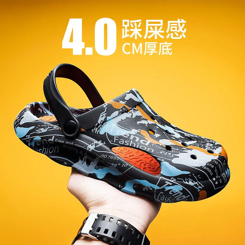 2023 comfortable soft men's slippers wearing hole shoes  platform beach sandals men's slippers garden shoes slippers men