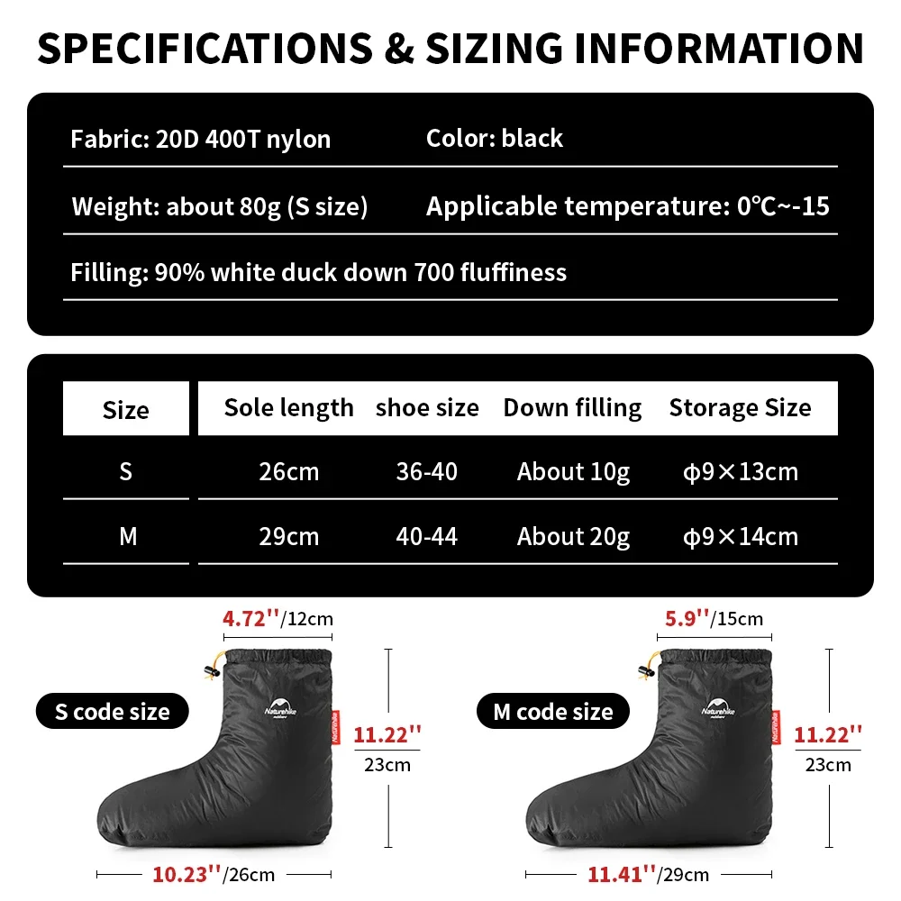 Naturehike Down Shoes Cover Winter Foot Warm Waterproof Shoes Ultralight Windproof Outdoor Hiking Camping Goose Down Foot Cover