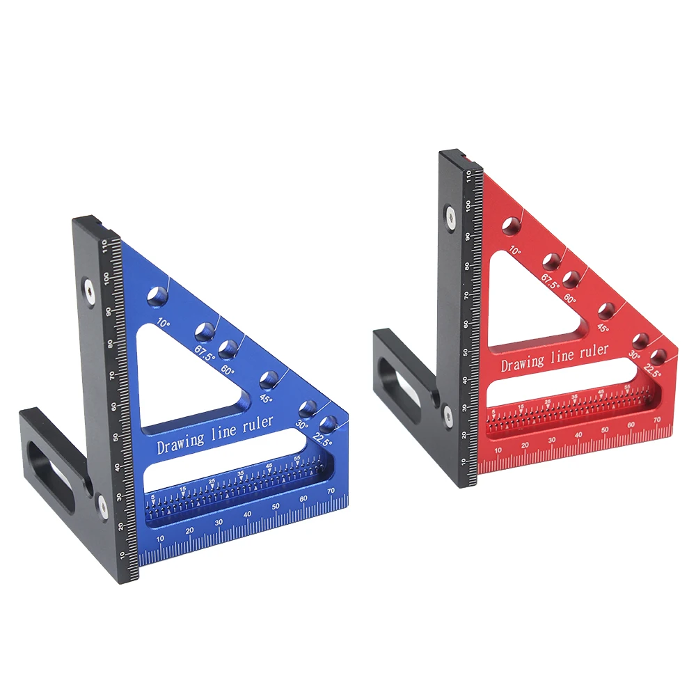 Carpenter Square Hole Scribing Ruler 22.5-90 Degree Measuring Ruler Angle Pin Construction Precision Woodworking Tool 1Pc