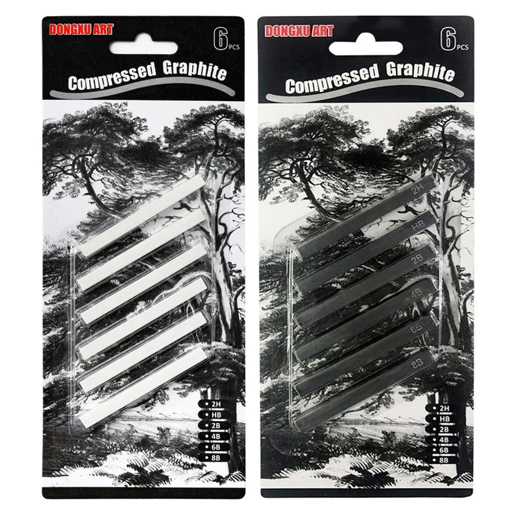 6pcs Carbon Strip Professional Black/White Carbon Sketch Hard/Medium/Soft Woodless Charcoal Pencil Set Drawing Painting Supplies