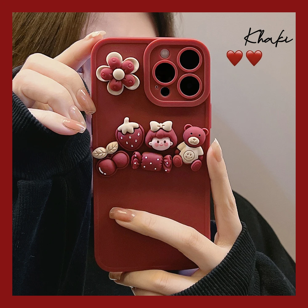 Three-dimensional Doll Girl Cartoon Red Back Cover For iPhone 13 Pro Max 12 11 XR Xs Max 8 7 Plus Soft Phone Case Funda Silicon apple 13 pro max case