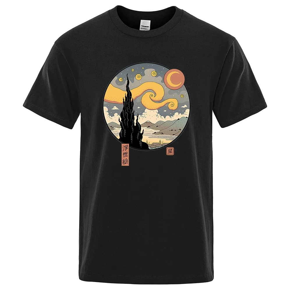 

Футболка мужская с забавным принтом Starry Ukiyo-E, Повседневная футболка в стиле Харадзюку, хлопковые летние уличные Топы с коротким рукавом