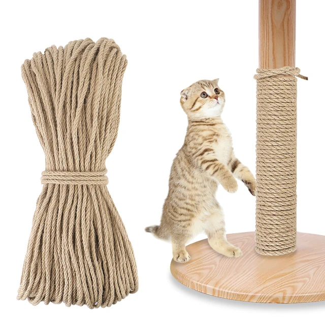 Cordel de yute natural para gatos, cuerda de yute natural, cuerda de cáñamo  para gato, poste rascador para mascotas, marco de escalada para gatos