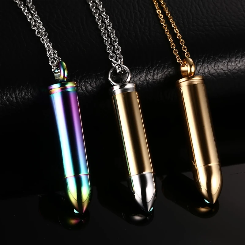Vinterly Punk 5 Colors Stainless Steel Cremation Pendant Necklaces Pets Keepsake Urns for Ashes Gold-color Jewelry Waterproof 5