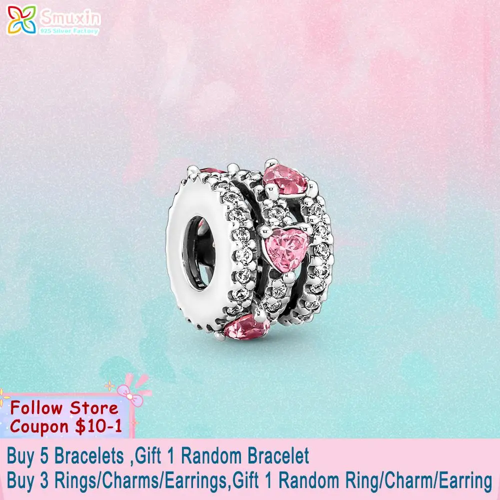 

Smuxin 925 Sterling Silver Beads Sparkling Heart Three-ring Charms fit Original Pandora Bracelets or Necklaces Women Jewelry