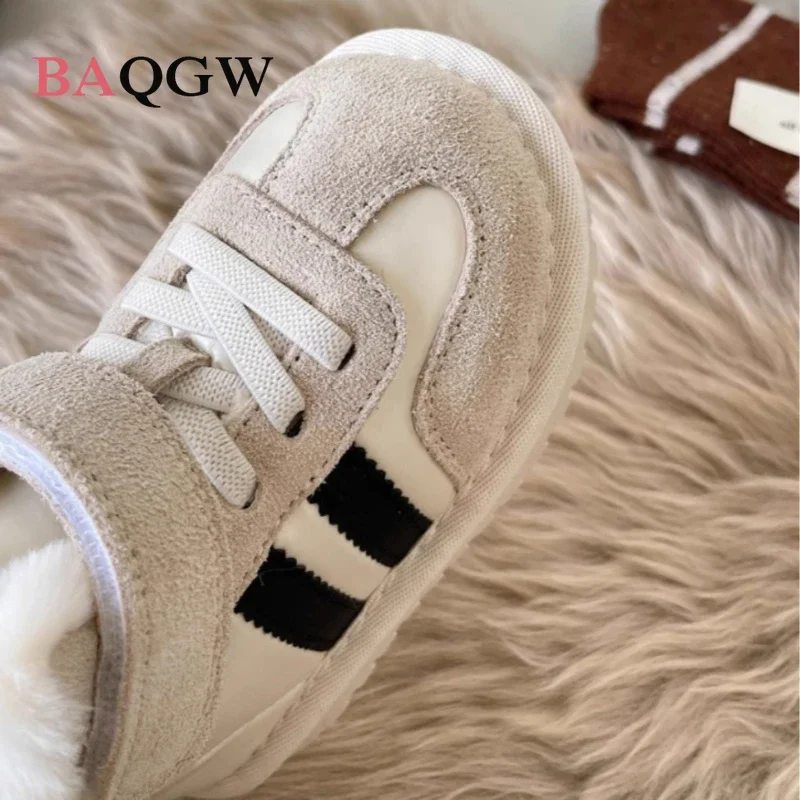 Baby Shoes Baby Boots Winter Snow Boots Autum Winter Children Snow Boots Boys New Striped Design Warm Plush Snow Boots Girls Patchwork Non-slip Infant Size 15-30