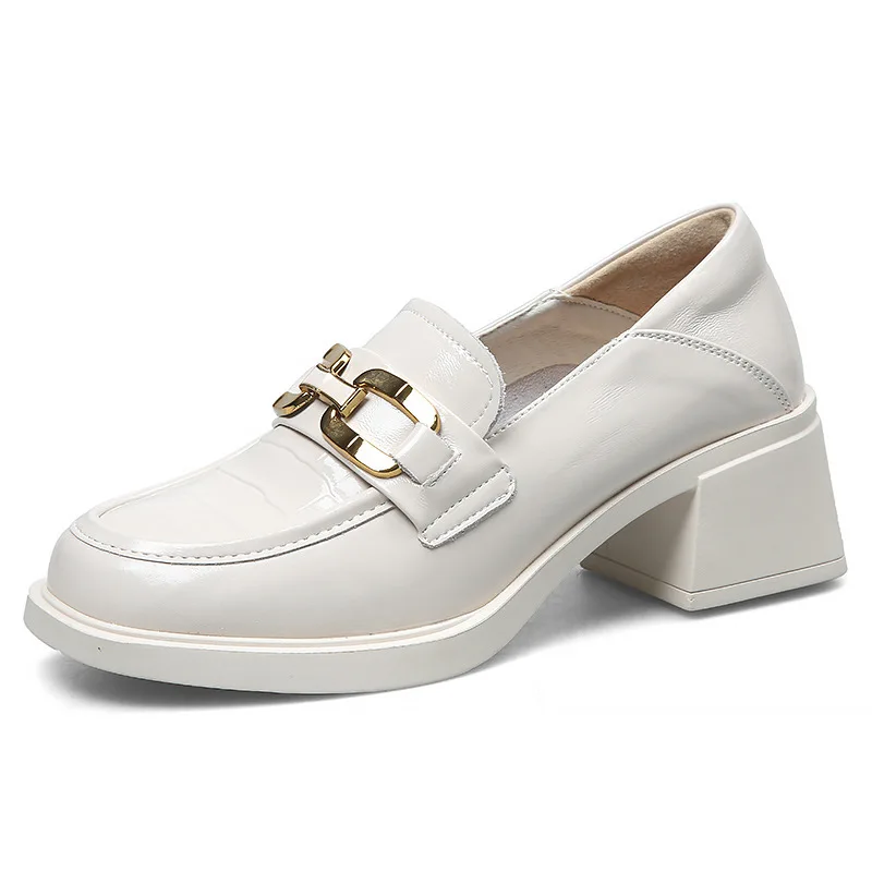 Lefu Shoes 2024 Spring and Autumn Women's Shoes Genuine Leather Lazy Shoes Thick Heel Anti slip Thick Sole Casual Single Shoes